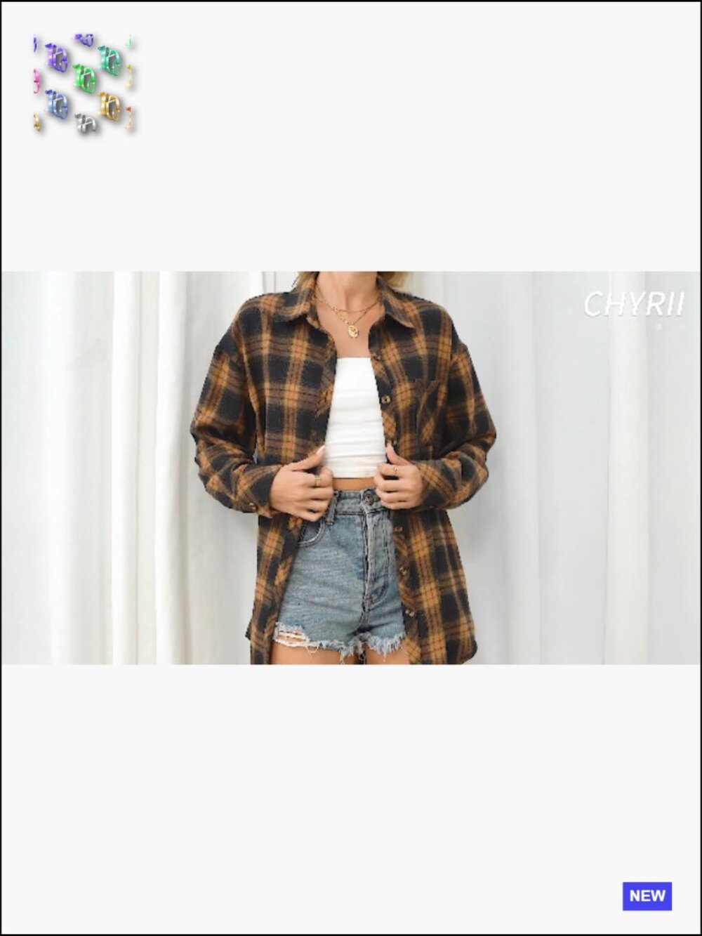 Oversized Button Down Flannel Shirt Business Casual Top with Pockets - Picture 6 of 7